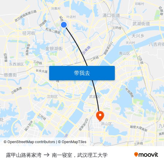 露甲山路蒋家湾 to 南一寝室，武汉理工大学 map