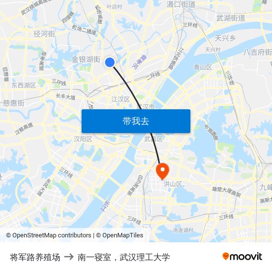 将军路养殖场 to 南一寝室，武汉理工大学 map