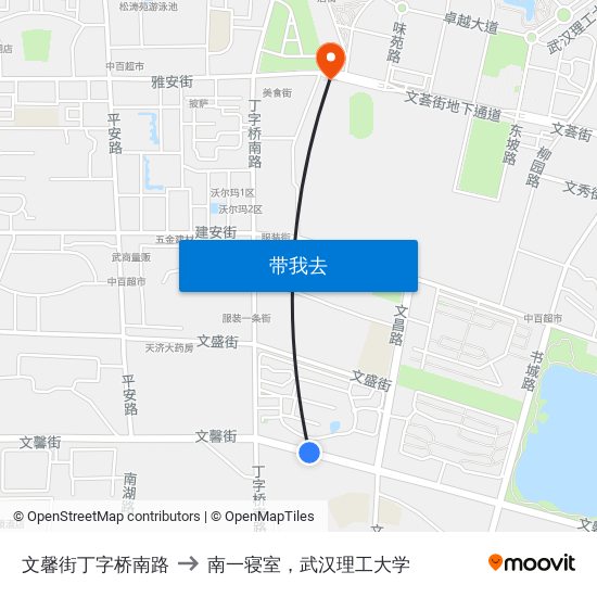 文馨街丁字桥南路 to 南一寝室，武汉理工大学 map