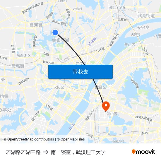 环湖路环湖三路 to 南一寝室，武汉理工大学 map