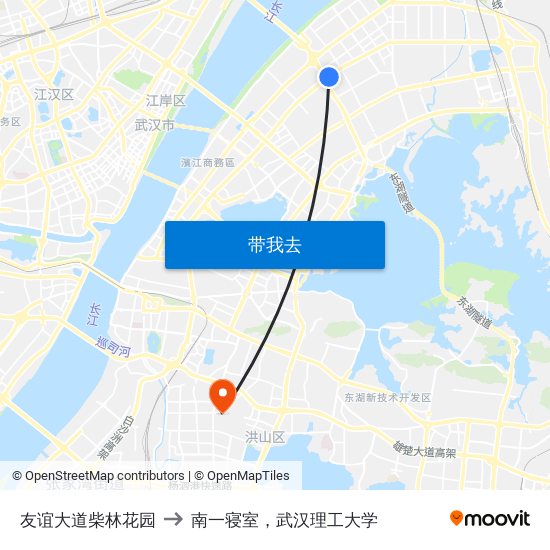 友谊大道柴林花园 to 南一寝室，武汉理工大学 map