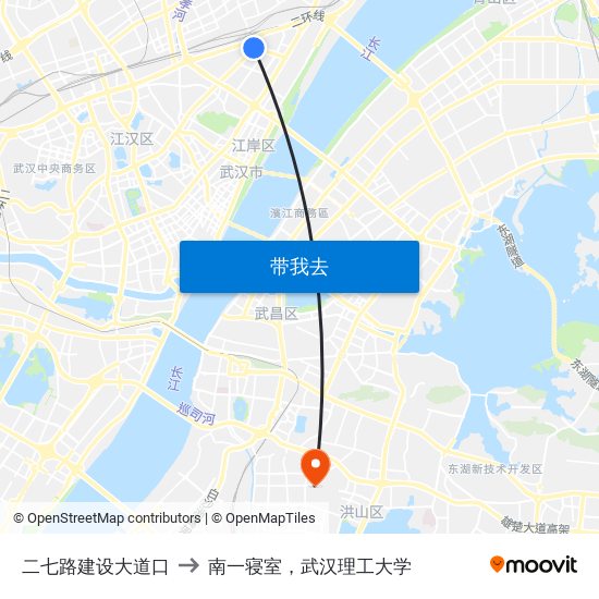 二七路建设大道口 to 南一寝室，武汉理工大学 map