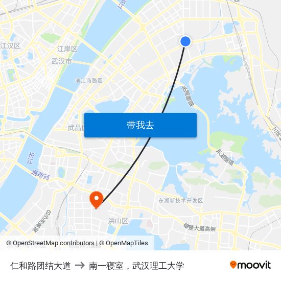 仁和路团结大道 to 南一寝室，武汉理工大学 map