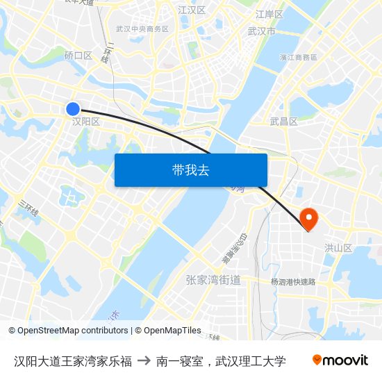 汉阳大道王家湾家乐福 to 南一寝室，武汉理工大学 map