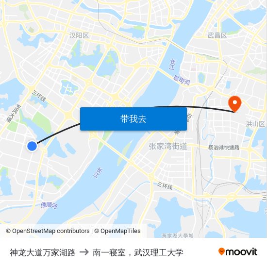 神龙大道万家湖路 to 南一寝室，武汉理工大学 map