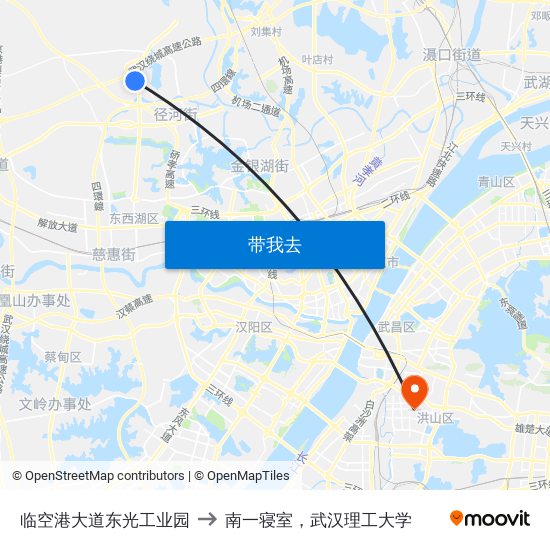 临空港大道东光工业园 to 南一寝室，武汉理工大学 map