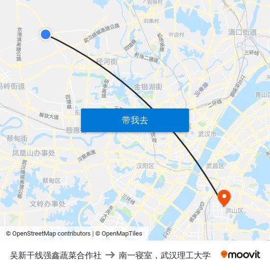 吴新干线强鑫蔬菜合作社 to 南一寝室，武汉理工大学 map