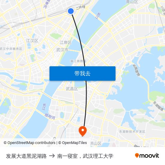 发展大道黑泥湖路 to 南一寝室，武汉理工大学 map