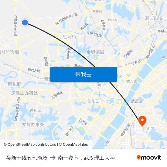 吴新干线五七渔场 to 南一寝室，武汉理工大学 map