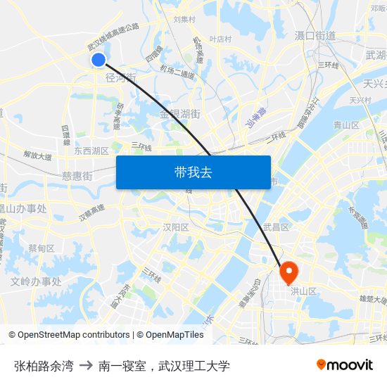 张柏路余湾 to 南一寝室，武汉理工大学 map