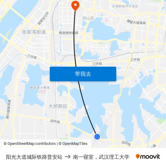 阳光大道城际铁路普安站 to 南一寝室，武汉理工大学 map