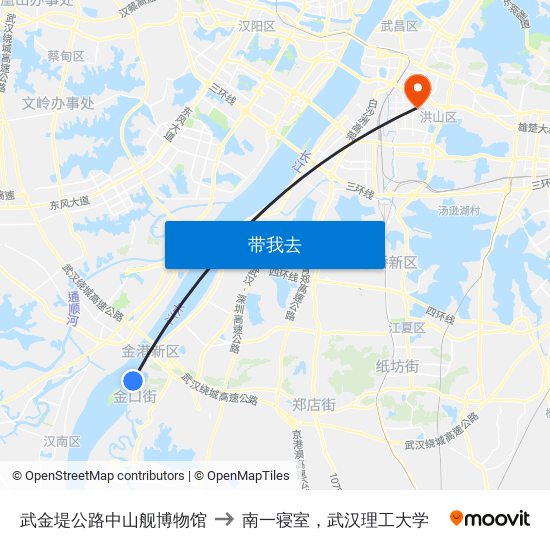 武金堤公路中山舰博物馆 to 南一寝室，武汉理工大学 map