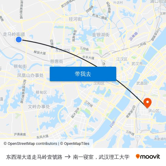 东西湖大道走马岭壹號路 to 南一寝室，武汉理工大学 map