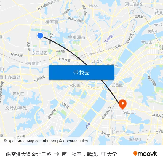 临空港大道金北二路 to 南一寝室，武汉理工大学 map