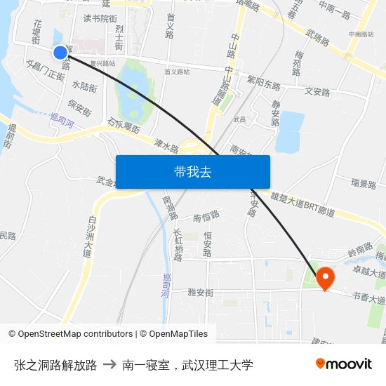 张之洞路解放路 to 南一寝室，武汉理工大学 map