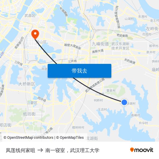 凤莲线何家咀 to 南一寝室，武汉理工大学 map