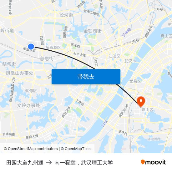 田园大道九州通 to 南一寝室，武汉理工大学 map