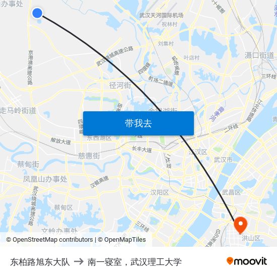 东柏路旭东大队 to 南一寝室，武汉理工大学 map