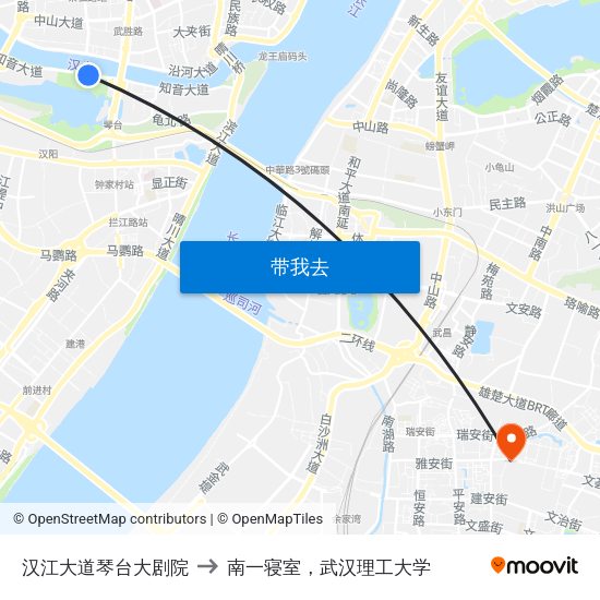 汉江大道琴台大剧院 to 南一寝室，武汉理工大学 map