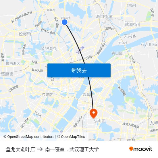 盘龙大道叶店 to 南一寝室，武汉理工大学 map