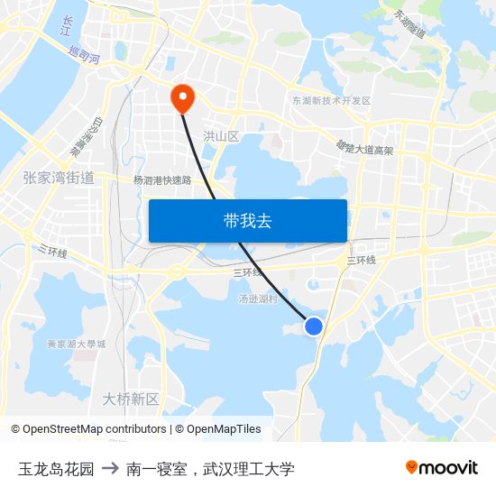 玉龙岛花园 to 南一寝室，武汉理工大学 map