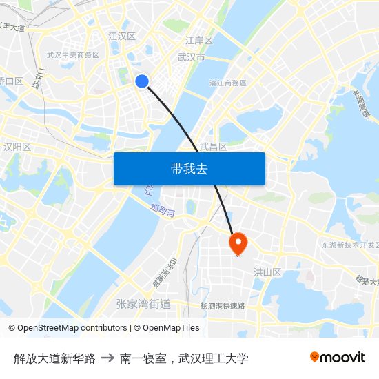 解放大道新华路 to 南一寝室，武汉理工大学 map