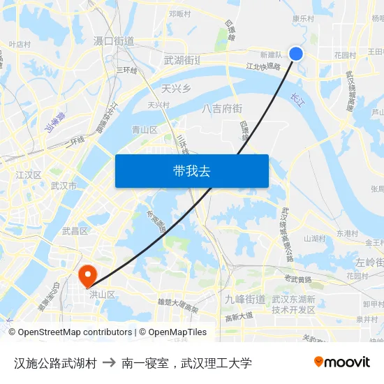 汉施公路武湖村 to 南一寝室，武汉理工大学 map