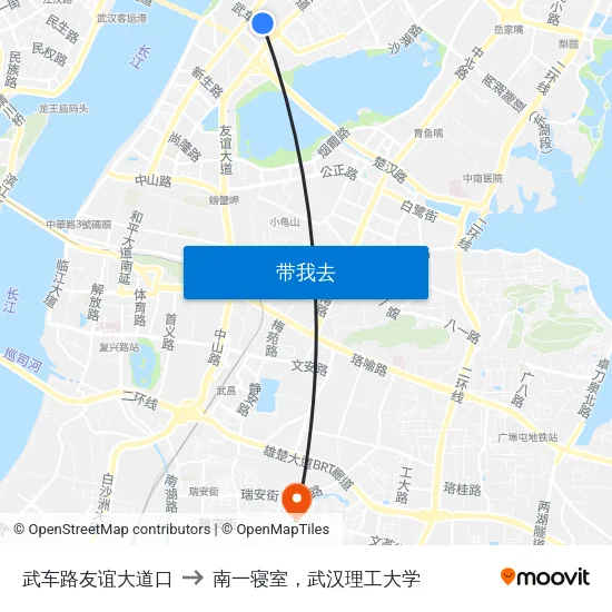 武车路友谊大道口 to 南一寝室，武汉理工大学 map