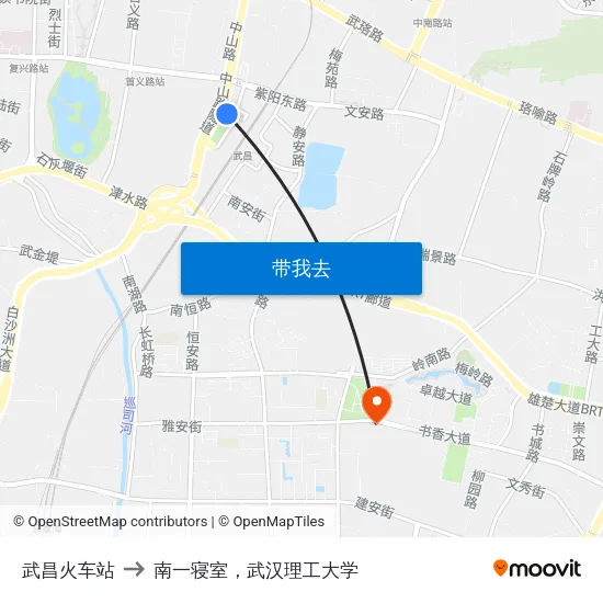 武昌火车站 to 南一寝室，武汉理工大学 map