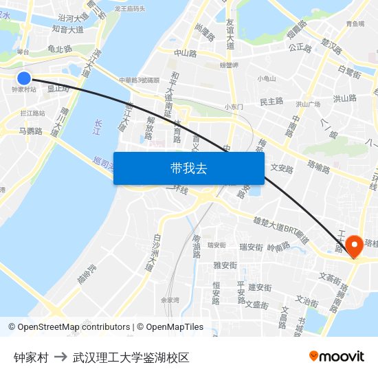 钟家村 to 武汉理工大学鉴湖校区 map