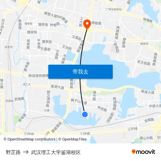 野芷路 to 武汉理工大学鉴湖校区 map