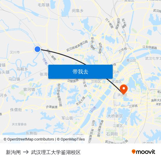 新沟闸 to 武汉理工大学鉴湖校区 map