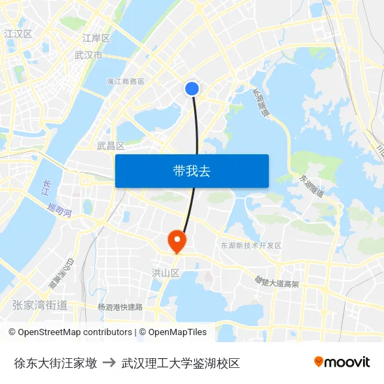 徐东大街汪家墩 to 武汉理工大学鉴湖校区 map