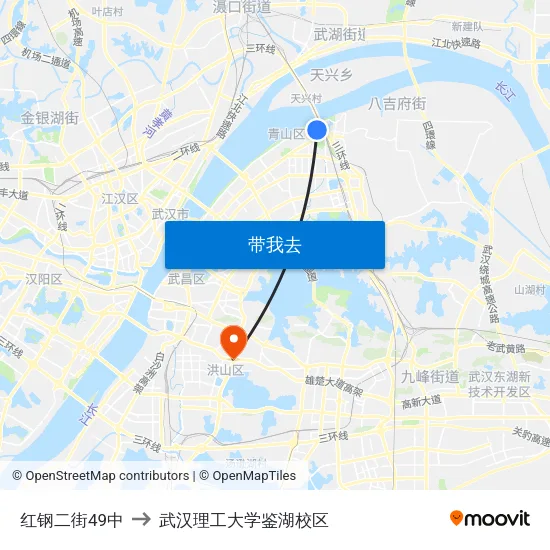 红钢二街49中 to 武汉理工大学鉴湖校区 map