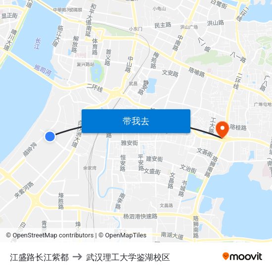 江盛路长江紫都 to 武汉理工大学鉴湖校区 map