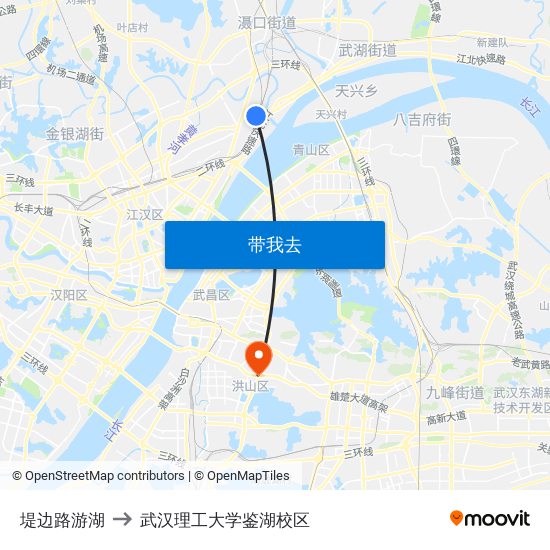 堤边路游湖 to 武汉理工大学鉴湖校区 map