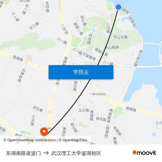 东湖南路凌波门 to 武汉理工大学鉴湖校区 map