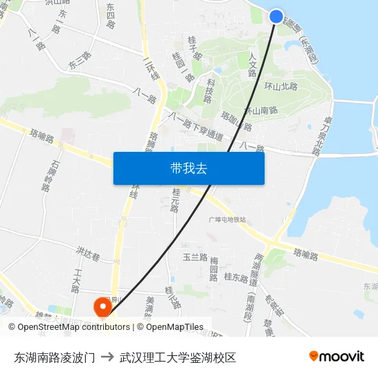 东湖南路凌波门 to 武汉理工大学鉴湖校区 map