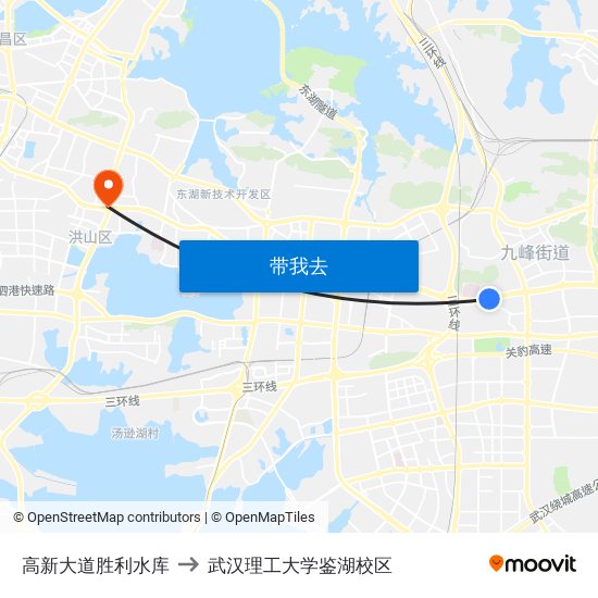 高新大道胜利水库 to 武汉理工大学鉴湖校区 map