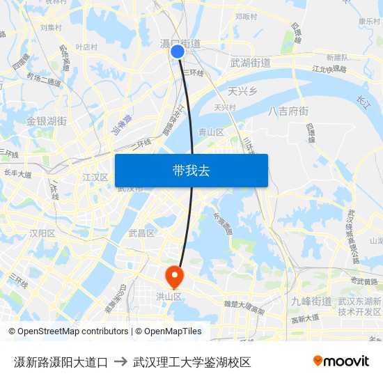 滠新路滠阳大道口 to 武汉理工大学鉴湖校区 map