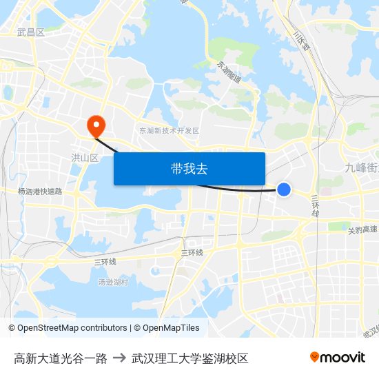 高新大道光谷一路 to 武汉理工大学鉴湖校区 map