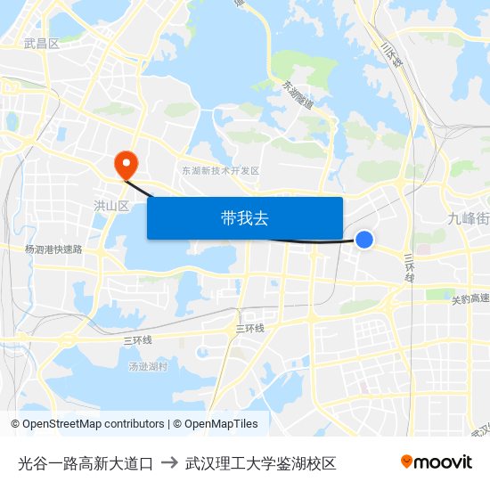 光谷一路高新大道口 to 武汉理工大学鉴湖校区 map