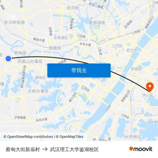 蔡甸大街新庙村 to 武汉理工大学鉴湖校区 map