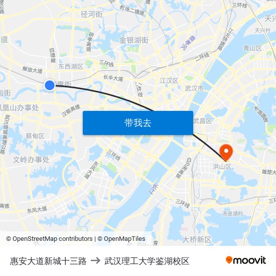 惠安大道新城十三路 to 武汉理工大学鉴湖校区 map