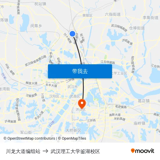 川龙大道编组站 to 武汉理工大学鉴湖校区 map
