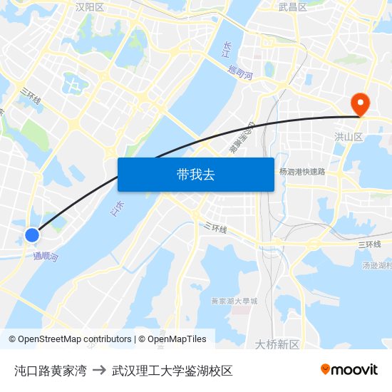 沌口路黄家湾 to 武汉理工大学鉴湖校区 map