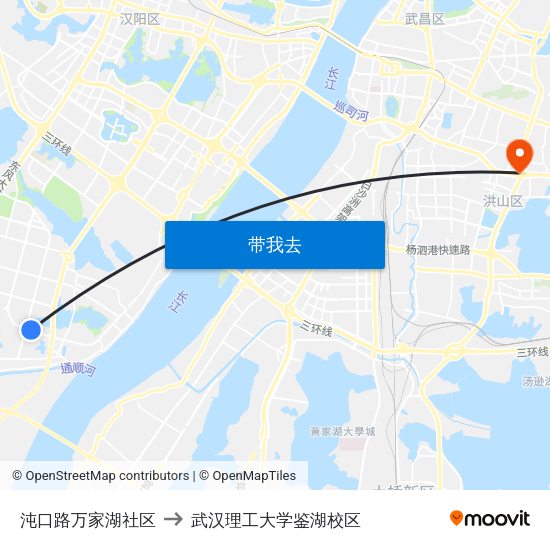 沌口路万家湖社区 to 武汉理工大学鉴湖校区 map
