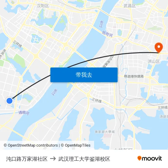 沌口路万家湖社区 to 武汉理工大学鉴湖校区 map