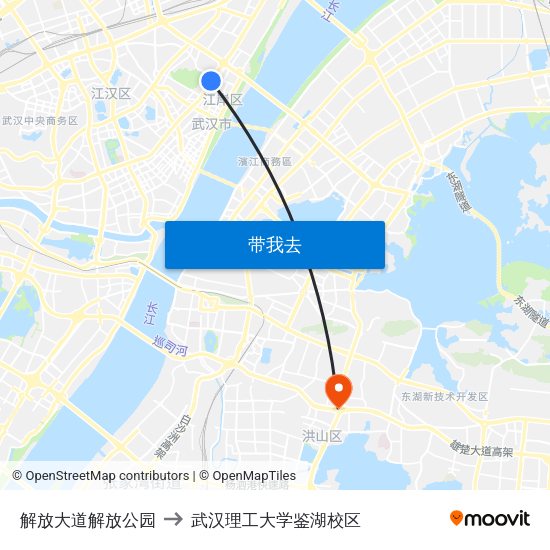 解放大道解放公园 to 武汉理工大学鉴湖校区 map