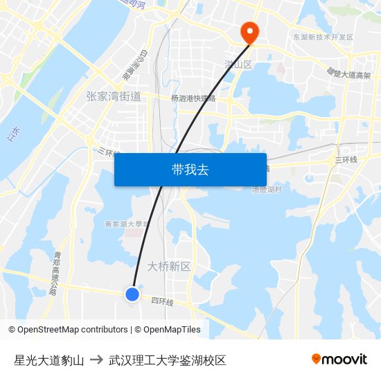 星光大道豹山 to 武汉理工大学鉴湖校区 map